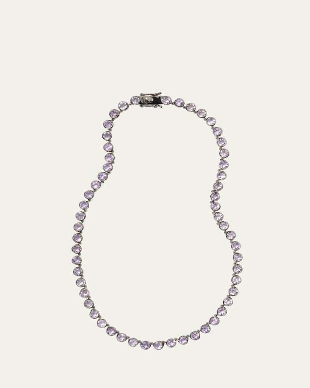 Sterling Silver Riviere Brilliant Necklace with Rose of France and Black Rhodium